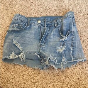 Trendy Light Blue Distressed Jean Shorts